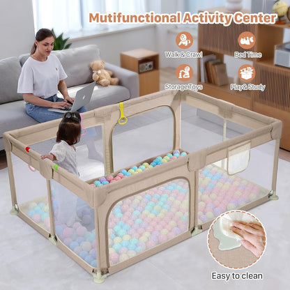 Dripex Baby Playpen, 47"x47" Small Playpen for Babies, Enhanced Safety Baby Play Yard for Indoor & Outdoor, Infant Play Pen with Soft Breathable Visible Mesh, Anti-Fall Design & Easy Setup, Grey