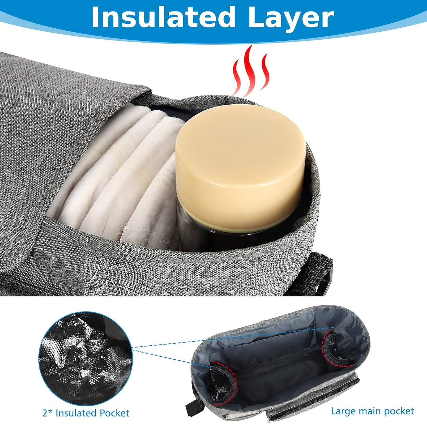 Accmor Universal Stroller Organizer with Insulated Cup Holder, Stroller Caddy Bag Accessories, Stroller Cup Holder Organizer for Uppababy Baby Jogger Britax Stroller, Black