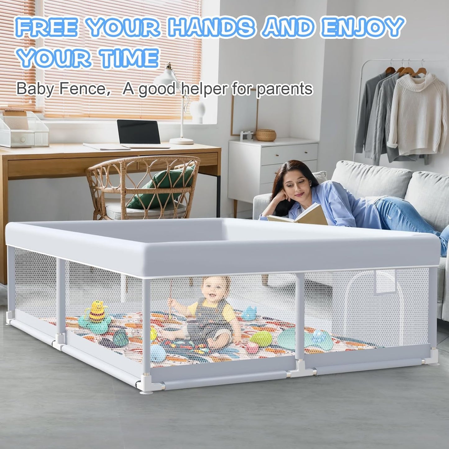 XVISHX Baby Playpen 50 x 50 Inch Play Pen Playards, Playpen for Babies and Toddlers, Baby Playard for Indoor & Outdoor Active Center Game Fence, with Skin-Friendly Fabric and Soft Breathable Mesh Grey