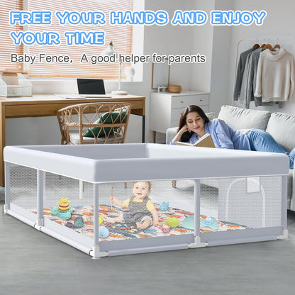 XVISHX Baby Playpen 50 x 50 Inch Play Pen Playards, Playpen for Babies and Toddlers, Baby Playard for Indoor & Outdoor Active Center Game Fence, with Skin-Friendly Fabric and Soft Breathable Mesh Grey