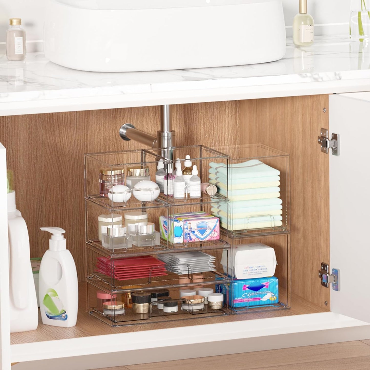 Vtopmart Stackable Storage Drawers Set of 5, Clear Plastic Organizer Bins for Baby Bottle, Beauty Supplies Storage, Ideal for Kichen Countertop, Vanity, Bathroom, Cabinet, Pantry Organization