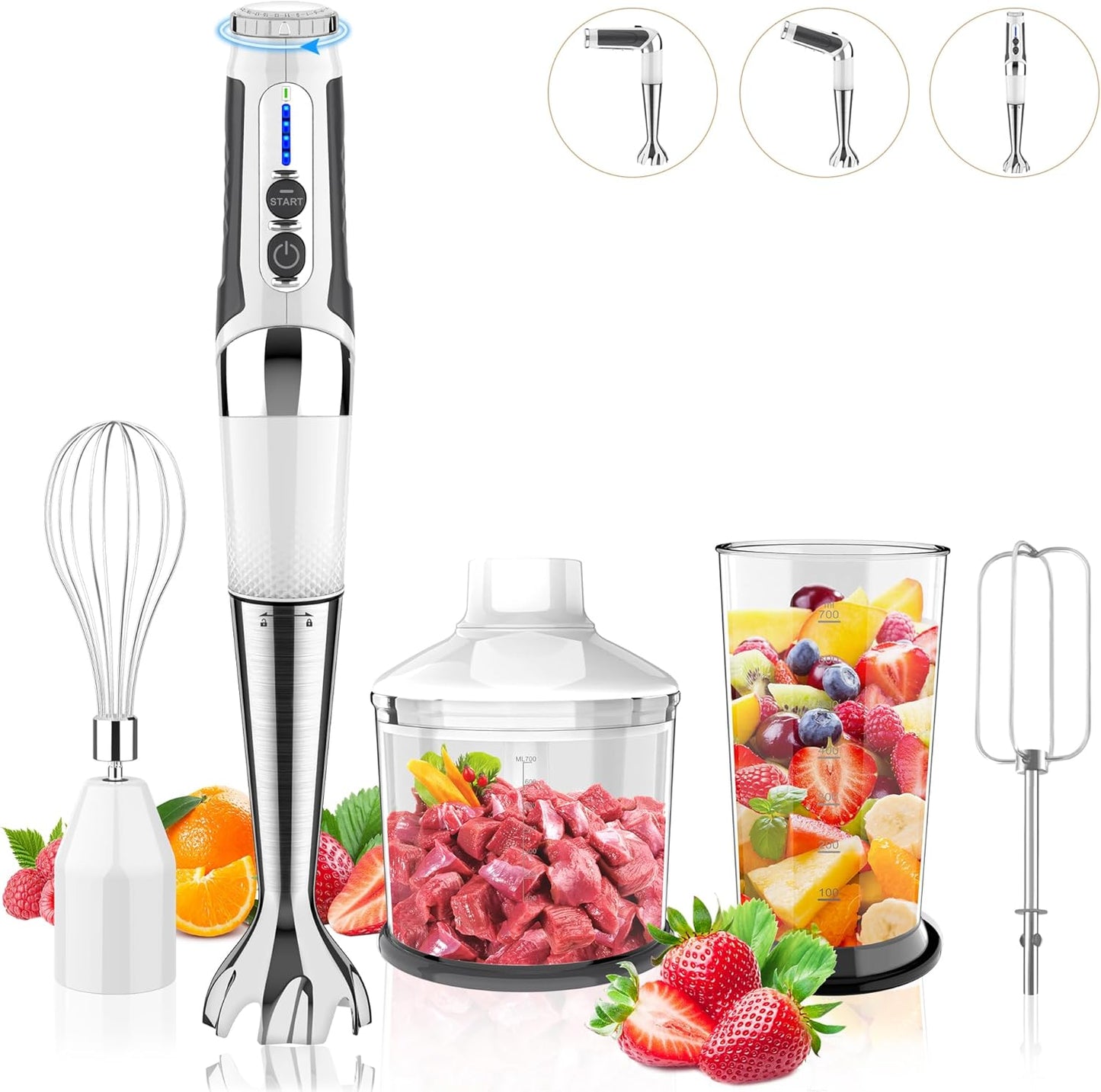 Toogel Cordless Immersion Blender, Electric Hand Blender with 21-Speed & 3-Angle Adjust, USB Rechargeable, BPA-Free & Dishwasher Safe for Baby Food, Smoothies, Soup (Grey)