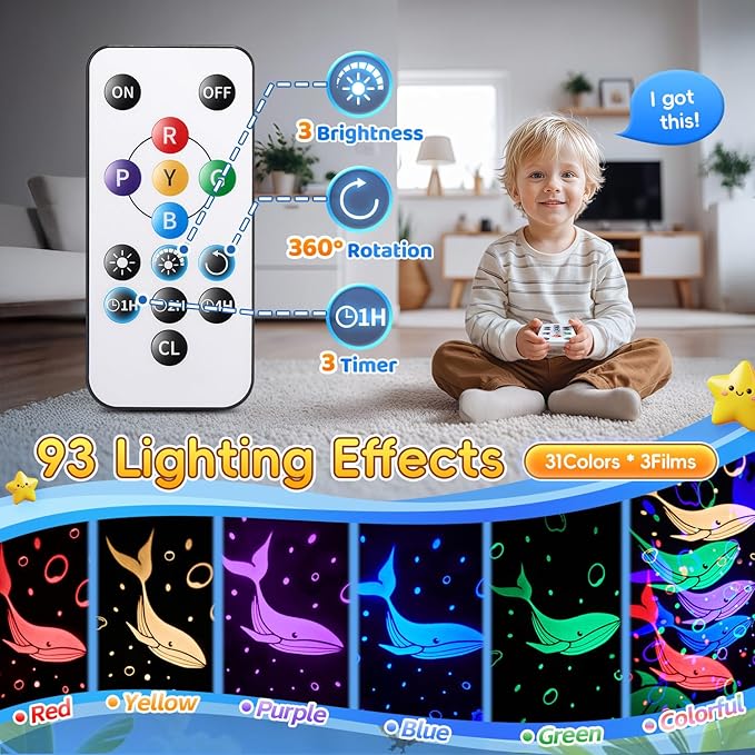 Sensory Lights Kids Sound Machine Night Light Projector Sensory Toys for Kids with Autism Toys for Boys 3-10 Boys Toys | 15 White Noise 3D Films 31Colors Night Light for Kids, Baby Gifts for Boy