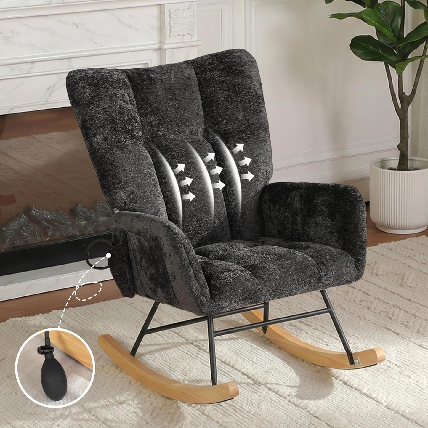 Nursery Rocking Chair Teddy Upholstered Glider Rocker Rocker Accent Chair with High Backrest Armchair Comfy Side Pocket Modern Rocking Accent Chairs for Living Room, Nursery, Office-Green