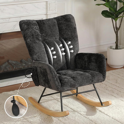 Nursery Rocking Chair Teddy Upholstered Glider Rocker Rocker Accent Chair with High Backrest Armchair Comfy Side Pocket Modern Rocking Accent Chairs for Living Room, Nursery, Office-Green