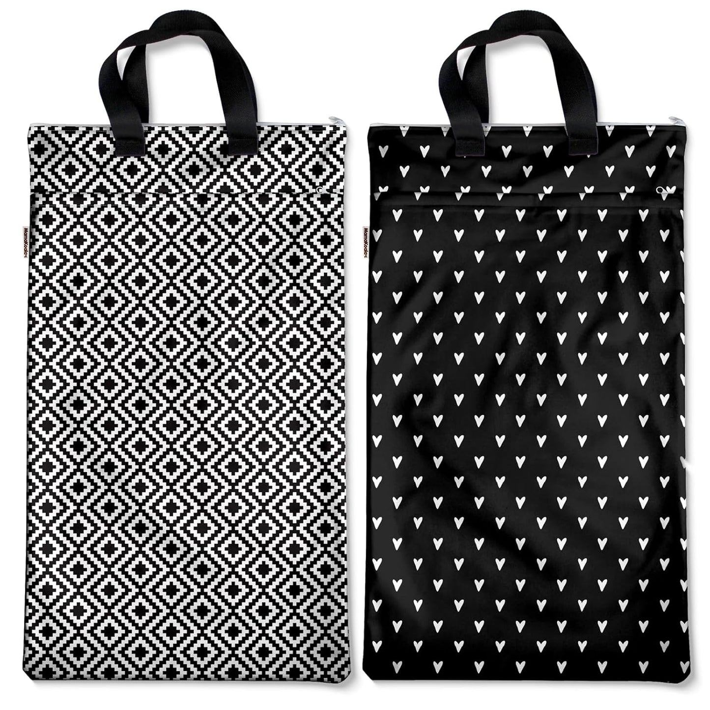 Mama Koala Reusable Hanging Wet Dry Bags for Baby Items, Cloth Diapers, Swimsuits, Travel, Gym Clothes, Beach, Pump Parts, Toiletries, Two Zippered Pockets, 2 Pack (W004L)