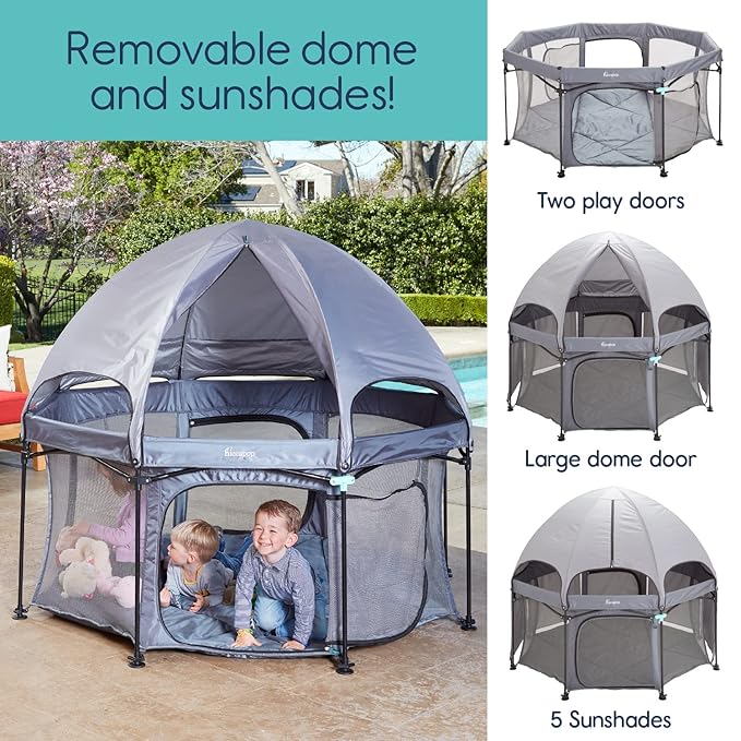 Hiccapop XL 69” Deluxe Outdoor Baby Playpen with Canopy for Babies and Toddlers with Dome, Sun-Shades, Padded Floor | Pop Up Playpen for Beach or Home, Portable