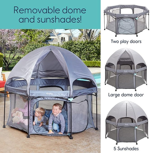 Hiccapop XL 69” Deluxe Outdoor Baby Playpen with Canopy for Babies and Toddlers with Dome, Sun-Shades, Padded Floor | Pop Up Playpen for Beach or Home, Portable