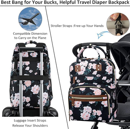 Tenot Diaper Bag Backpack Tote for Women Large Capacity with Insulated Pockets Multifunctional Diaper Bags For Baby Girl Boy Waterproof Baby Bags, Maternity Bag Black Pink Floral | Multifunctional, Diaper Bags, Waterproof, Baby Bags, Maternity Bag