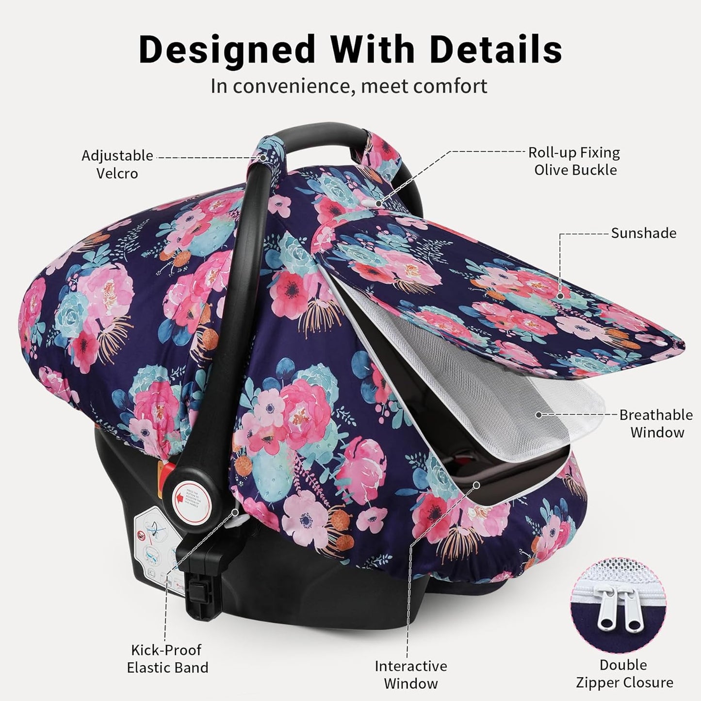 Elstey Car Seat Cover Baby, Minky Dot Carseat Covers Baby Girls, Lightweight Infant Car Seat Cover Canopy with 2 Layers Breathable Mesh Windows, Stroller Carrier for Babies Newborn Essentials