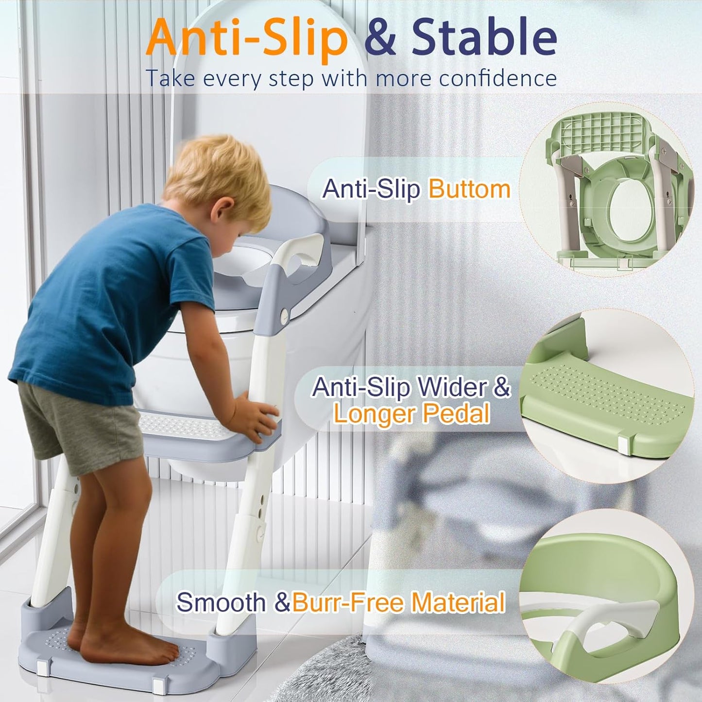 Potty Training Seat with Step Stool Ladder, 3-in-1 Toddler Toilet Seat and Potty Chair with Splash Guard, Anti-Slip Pad Adjustable, Potty Training Toilet for Kids Boys Girls Toddlers Green