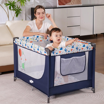 Pamo Babe Compact Pack and Play - Portable Crib for Baby, Lightweight Foldable Travel Playard with Mattress Pad & Carry Bag, Safe Breathable Travel Bed for Home, Trips & Family Visits, Black
