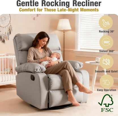 Rocking Chair Nursery Swivel Rocker Recliner Chair, High Back Adult Manual Recliner for Small Spaces, Glider Rocking Reclining Sofa for Living Room Bedroom, Beige