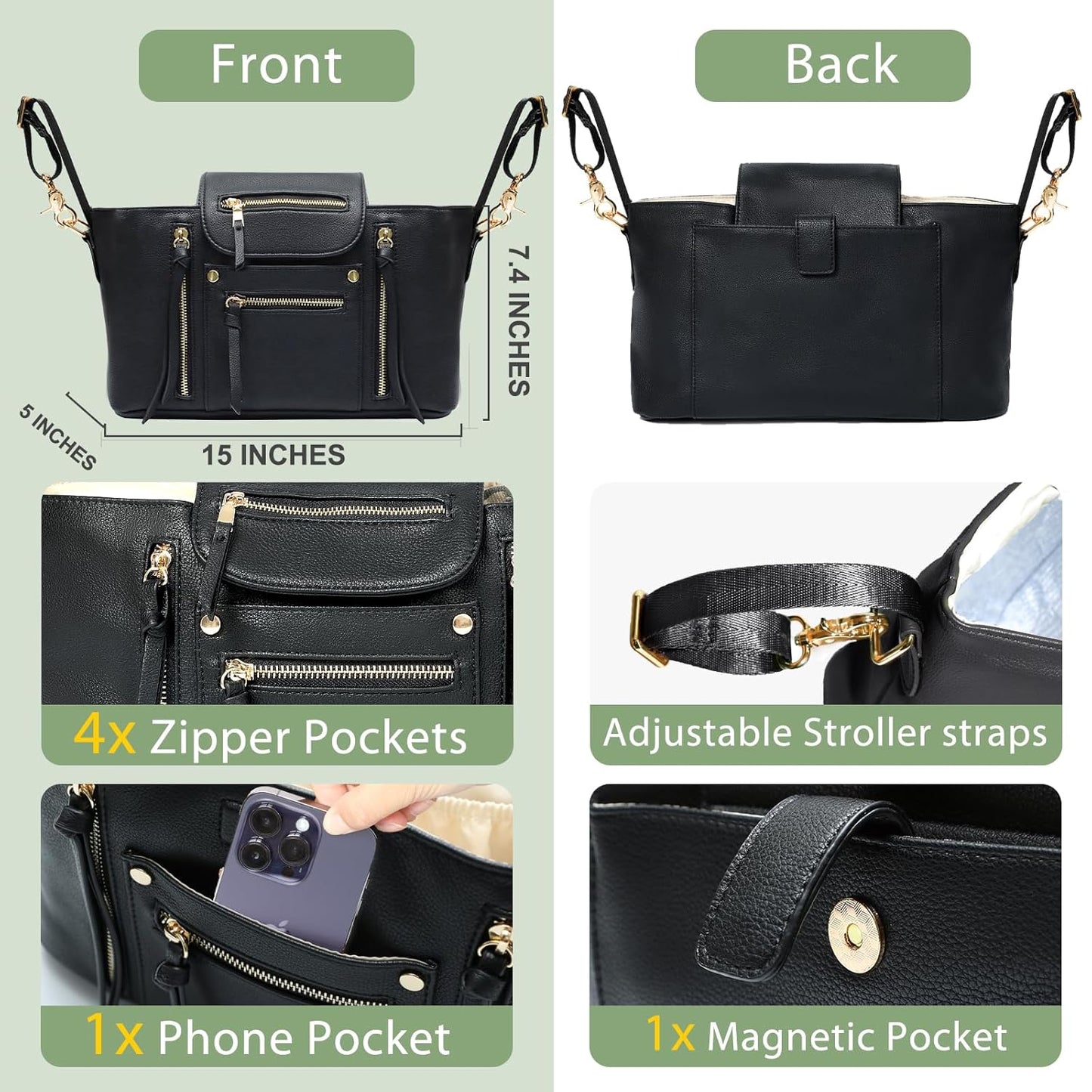 miss fong Universal Stroller Organizer with Insulated Cup Holder Stroller Caddy Baby Storage Bag with Adjustable Strap, Fits for like Uppababy, Baby Jogger, Britax, Umbrella