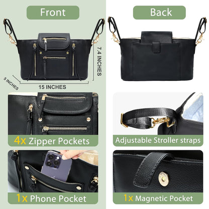 miss fong Universal Stroller Organizer with Insulated Cup Holder Stroller Caddy Baby Storage Bag with Adjustable Strap, Fits for like Uppababy, Baby Jogger, Britax, Umbrella