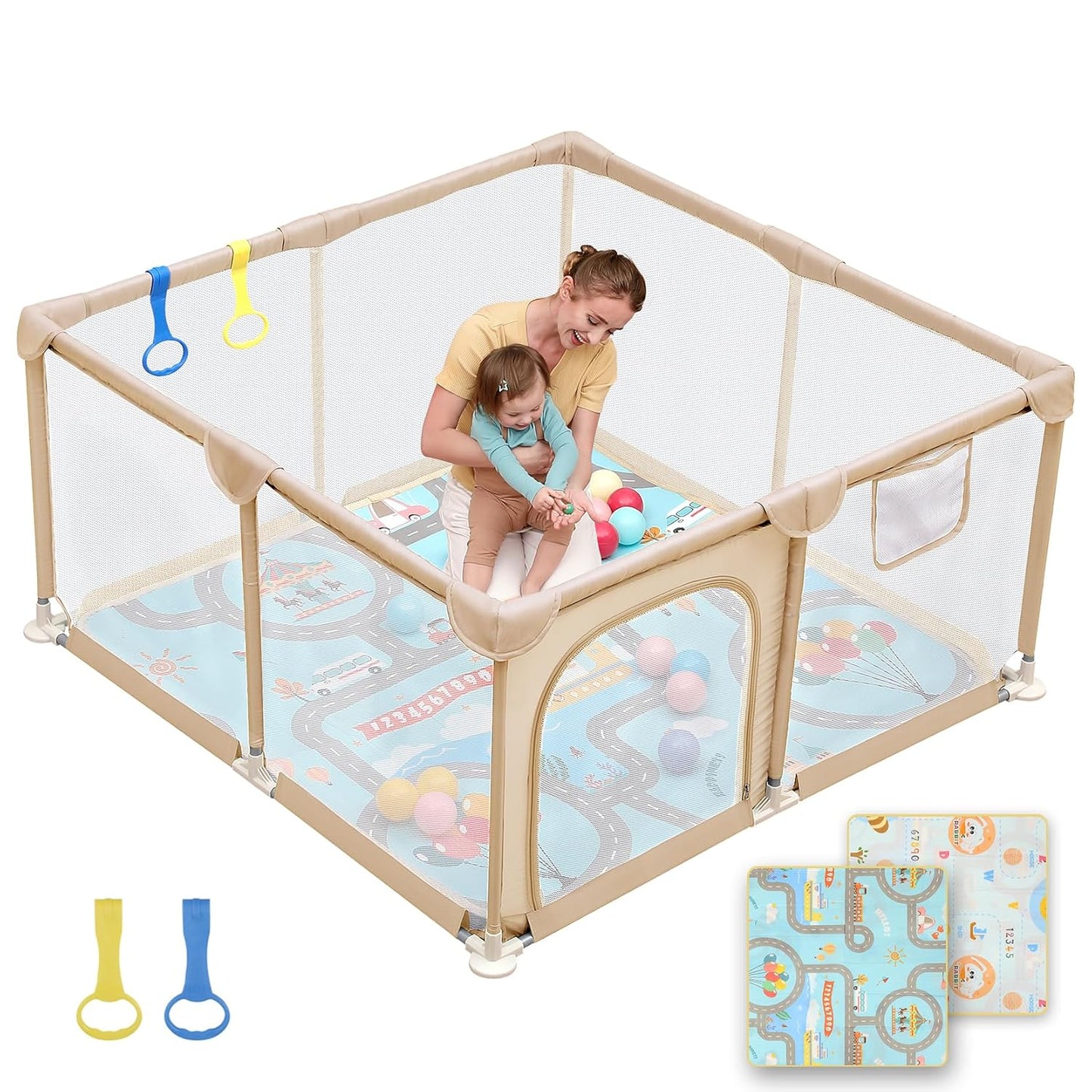 Dripex Baby Playpen, 47"x47" Small Playpen for Babies, Enhanced Safety Baby Play Yard for Indoor & Outdoor, Infant Play Pen with Soft Breathable Visible Mesh, Anti-Fall Design & Easy Setup, Grey