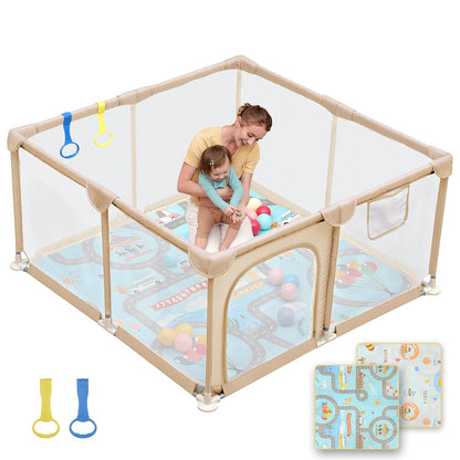 Dripex Baby Playpen, 47"x47" Small Playpen for Babies, Enhanced Safety Baby Play Yard for Indoor & Outdoor, Infant Play Pen with Soft Breathable Visible Mesh, Anti-Fall Design & Easy Setup, Grey