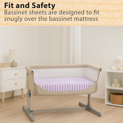 3-Pack Bedside Sleeper Bassinet Sheets | GOTS Certified Organic 100% Muslin Cotton | Ultra Soft & Breathable | 33×20×4” Fitted Sheets | Universal Fit 29–33” x 17–21” Pads