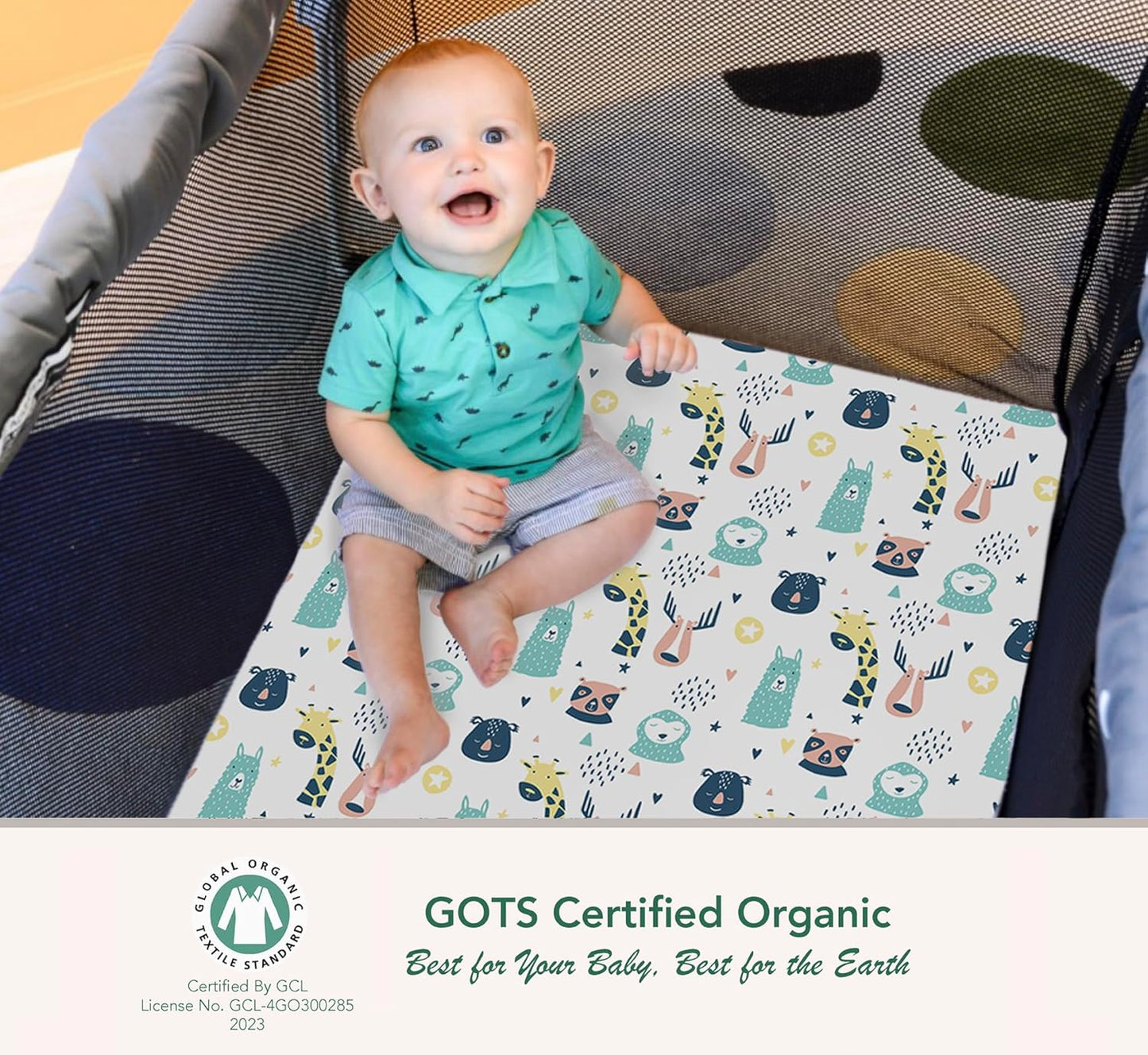 100% Organic Cotton Fitted Sheets for Graco Pack n Play, Babyletto, Pamo Babe, Hiccapop, Dream on Me, Evenflo, Baby Trend, Hygge Hush Portable/Mini Crib/Playards, Beka Bedside Bassinet 2 Pk