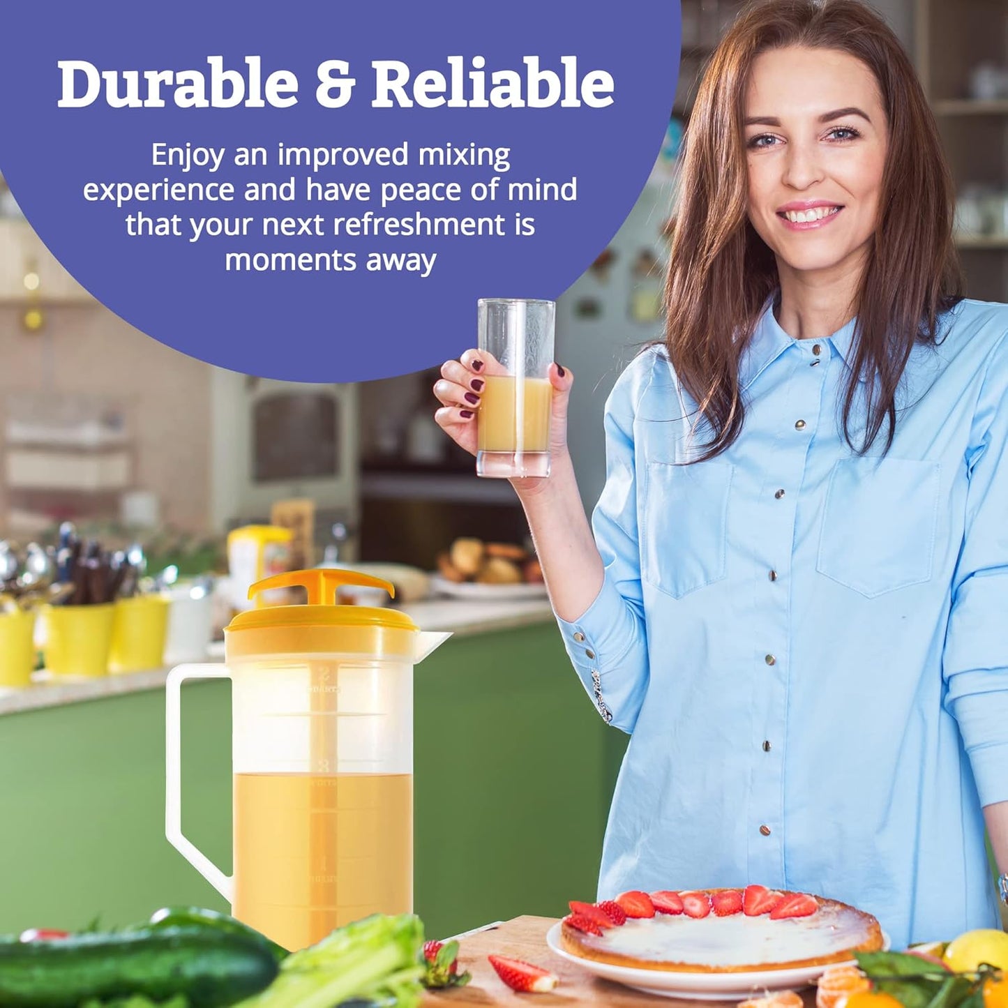 JBK Pottery 2-Quart White Mixing Pitcher with Plunger – BPA-Free Plastic Mixing Jug for Juice, Milk, Tea, Shakes, and More – Dishwasher-Safe, Spill-Proof Lid, Smart Stirring Design