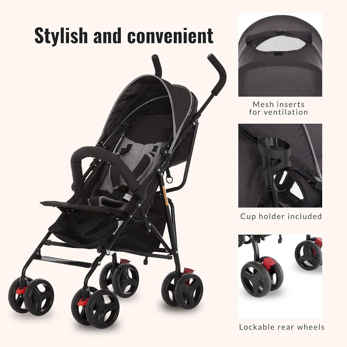 Dream On Me Vista Moonwalk Stroller, Disney Approved Lightweight Stroller for Toddlers and Infants, One-Hand Fold, Reclining Seat, Canopy with Sun Visor, Everyday & Travel Ready