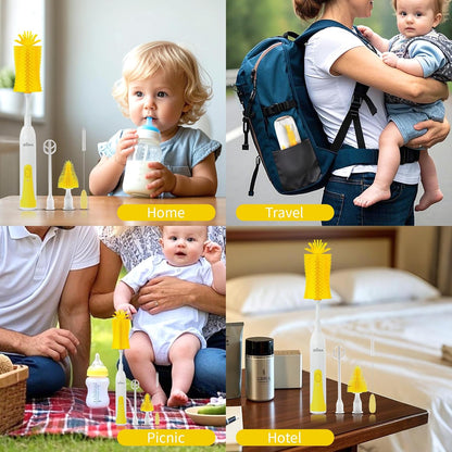 Electric Bottle Brush Cleaner, Portable Electric Baby Bottle Brush Cleaner for Travel, Rechargable Travel Bottle Cleaner Kit with Nipple & Straw Brush, Perfect Mom Essentials After Birth Gift, Green