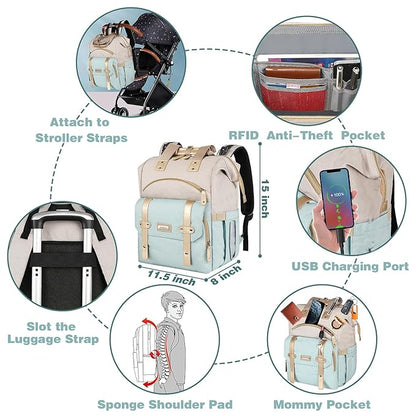 Jiefeike Girls Diaper Backpack,Travel Backpack Diaper Bag for Dad Mom Baby Boys,Insulated Pockets Portable Baby Nappy Bags RFID Anti-Theft Water-Resistant Pocket Stroller Straps