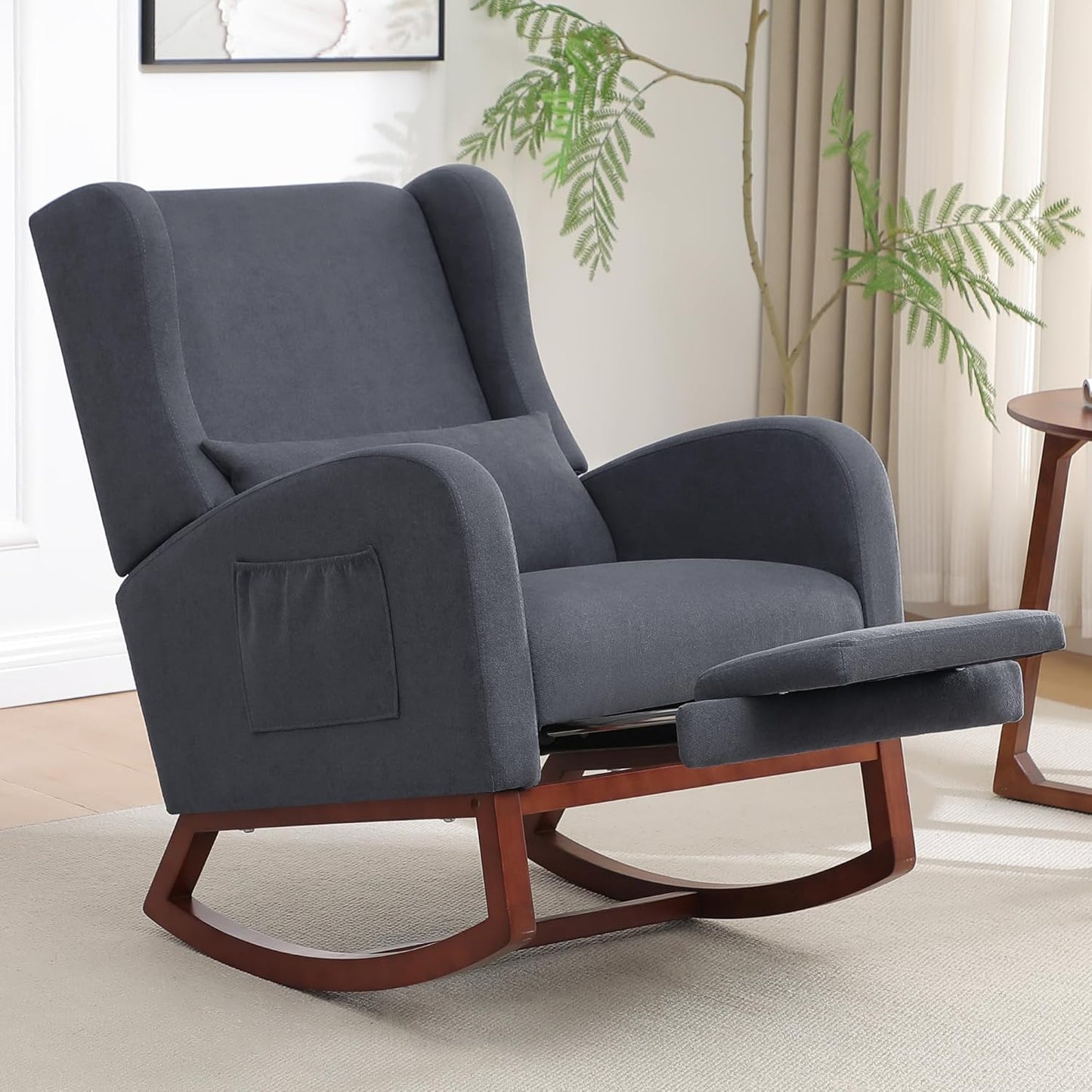 HCHAIRH Rocking Chair Nursery, Nursery Rocking Chairs with Foot Rest, Comfy Fabric Glider Rocker Nursing Chair with High Back for Nursing, Living Room, Bedroom, Beige