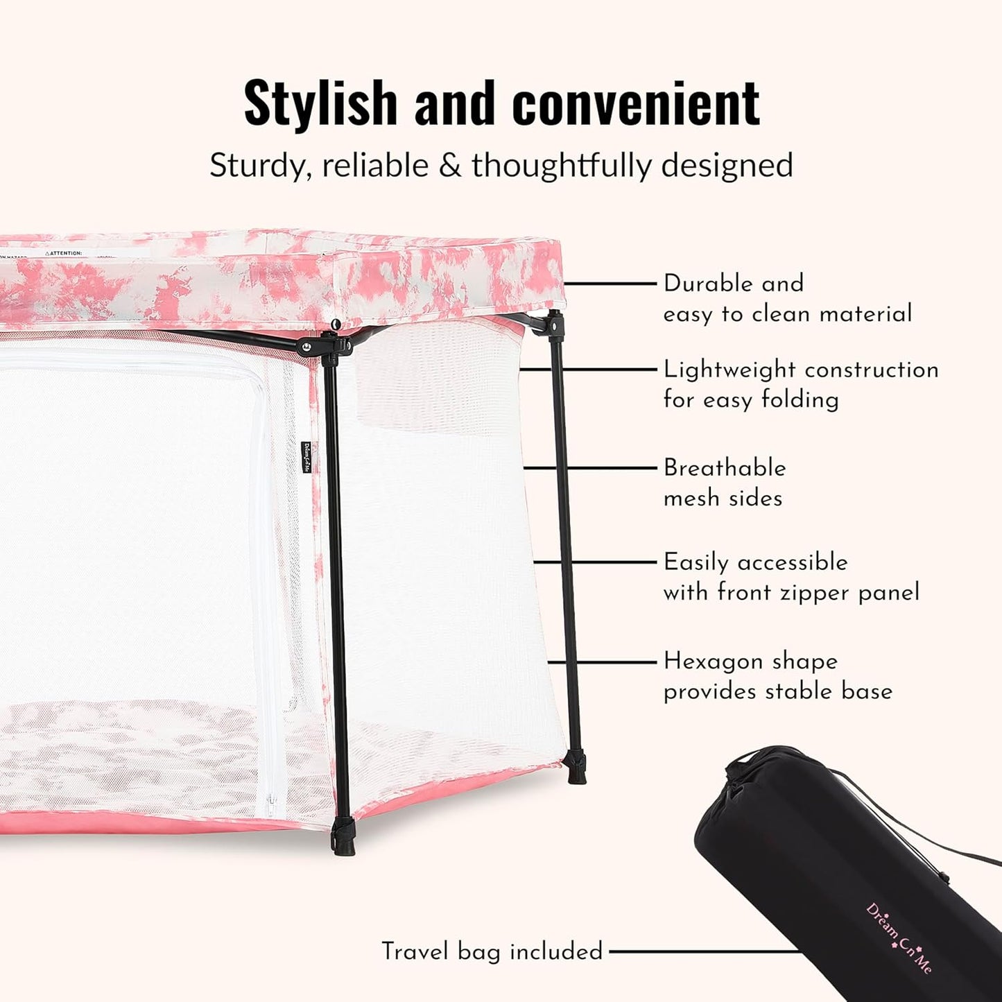 Dream On Me Onyx Baby Playpen, Zipper Access Door, Breathable Mesh Sides, Soft Comfortable Mattress Padded Floor, Easy Fold Design with Travel Carry Bag, Compact Easy to Fold Design - Sky Blue