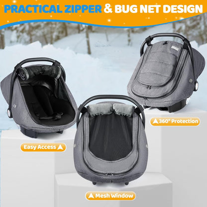 IvyWind Baby Car Seat Cover, Universal Winter Carseat Cover for Babies with Breathable Mesh Window, Cozy and Warm Infant Car Seat Covers for Cold Weather, Kick-Proof Carseat Canopy for Boy Girl, Black