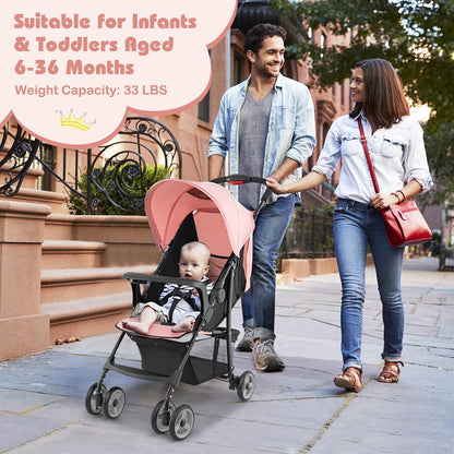 HONEY JOY Lightweight Stroller, Compact Travel Stroller for Airplane, Toddler Fold Pushchair w/Adjustable Canopy & Backrest, Storage Basket, Umbrella Stroller for Infants (Gray)