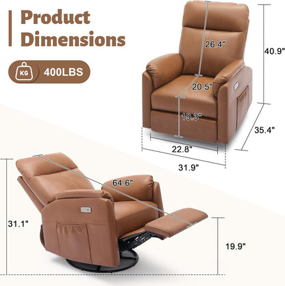 Power Glider Recliner Nursery Rocking Chair with USB Ports, Glider Chair with Lumbar Pillow for Living Room, Glider Swivel Recliner Chair for Nursery(Beige)