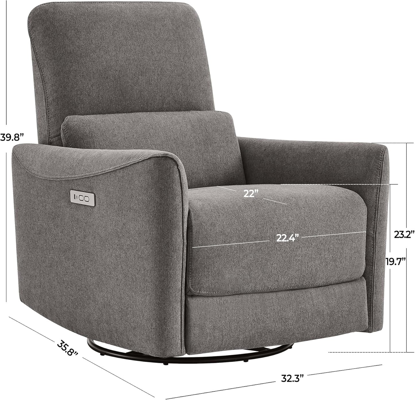 CHITA Power Recliner Chair Swivel Glider, FSC Certified Upholstered Living Room Nursery Reclining Sofa Chair with Lumbar Support, Linen
