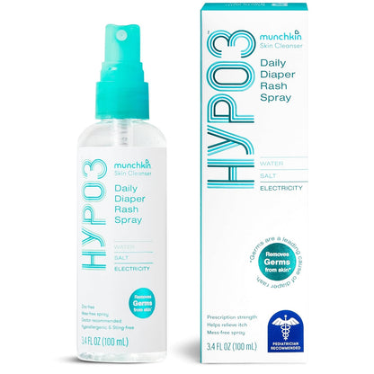 Munchkin HYP03 Diaper Rash Hypochlorous Acid Spray for Face and Body, Removes Rash-Causing Germs, Helps Promote Healing, Gentle for Sensitive & Eczema-Prone Skin, 3.4 Ounce