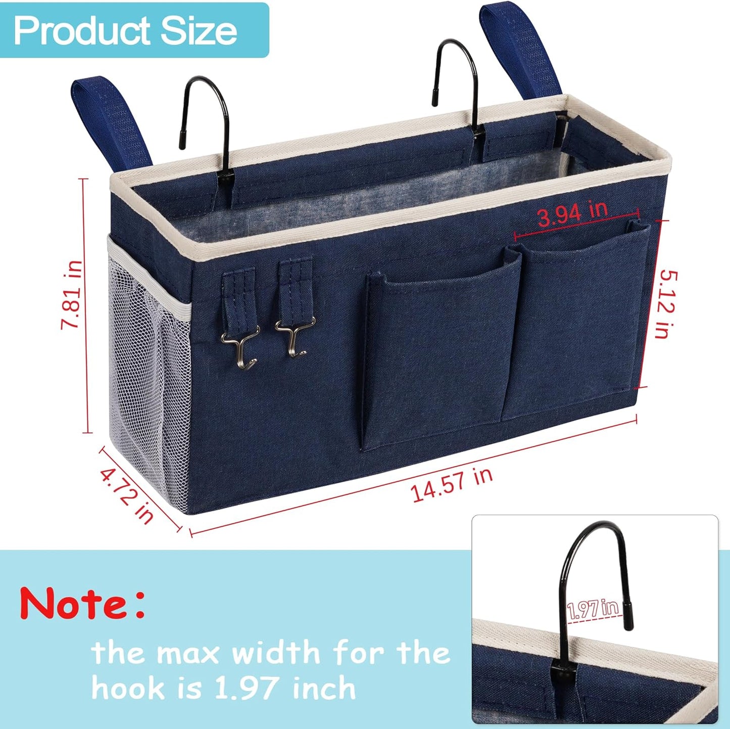 Loghot Bedside Caddy/Bedside Storage Bag Hanging Organizer for Bunk and Hospital Beds,Dorm Rooms Bed Rails,Can be Placed Glasses,Books,Mobile Phones,Keys (White)