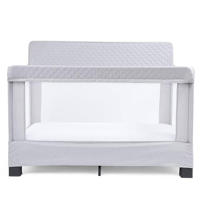 Baby Delight Horizon Full Size Crib, Breathable Mesh Walls, Tool-Free Assembly Baby Bed, Luxe Quilted Easy to Clean Fabric, Grey