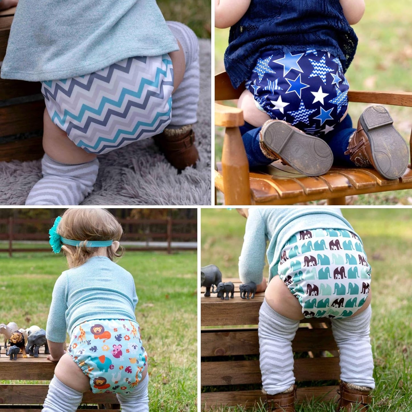 Mama Koala 3.0 Pocket Cloth Diapers for Babies with AWJ Lining, 6 Pack with 6 4-Layer Natural Cloth Diaper Inserts - Reusable and Washable Pocket Diapers(Hardworking Bees) - Colors B