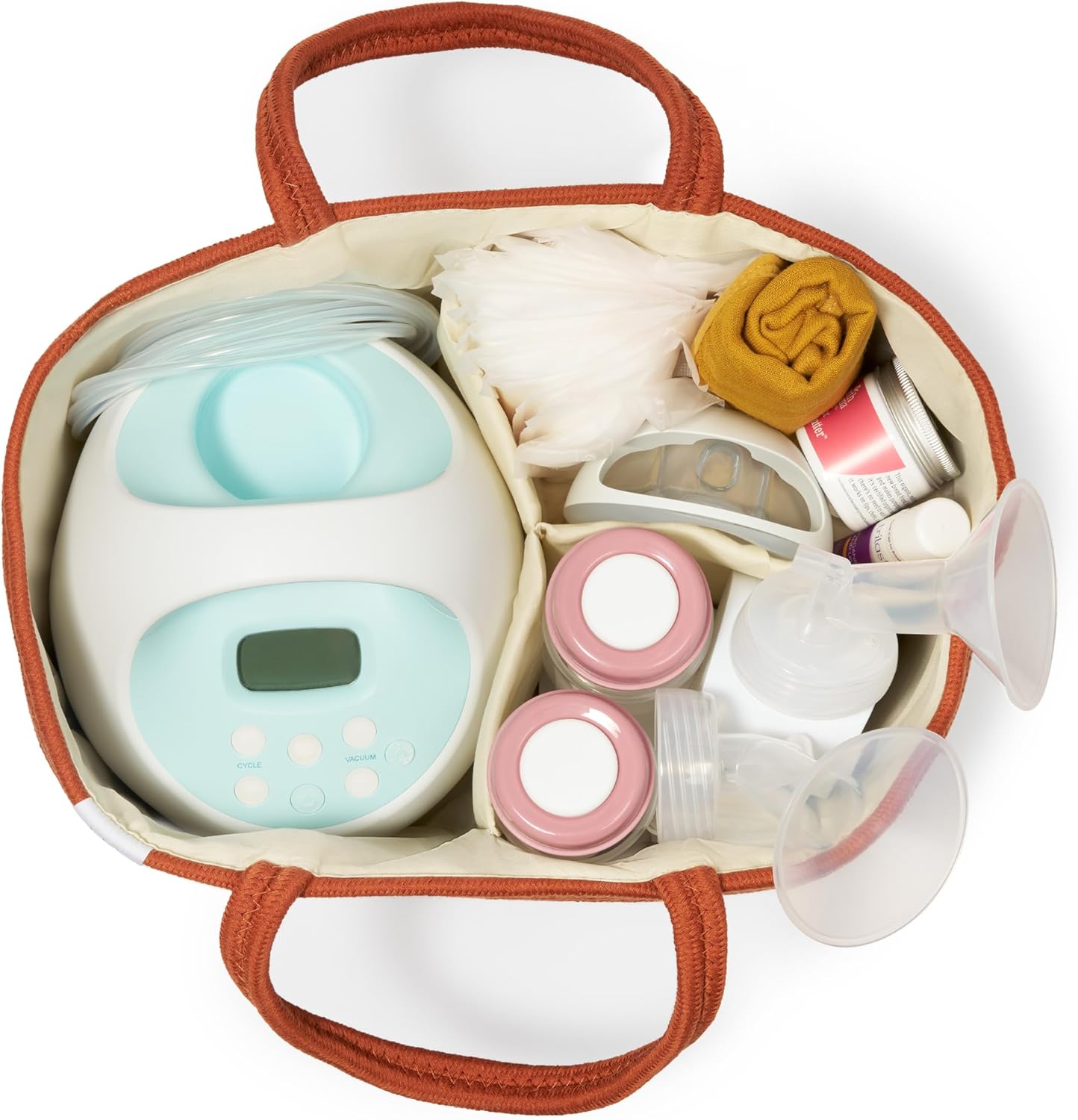 Natemia Diaper Caddy Organizer - Portable Rope Handles & 3 Compartments for Baby Items - Storage Basket for Newborn Essentials - Fits Spectra Breast Pump & Accessories - Registry Must Have (Beige)