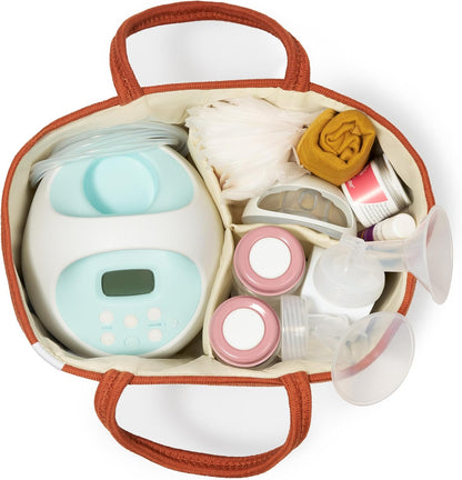 Natemia Diaper Caddy Organizer - Portable Rope Handles & 3 Compartments for Baby Items - Storage Basket for Newborn Essentials - Fits Spectra Breast Pump & Accessories - Registry Must Have (Beige)