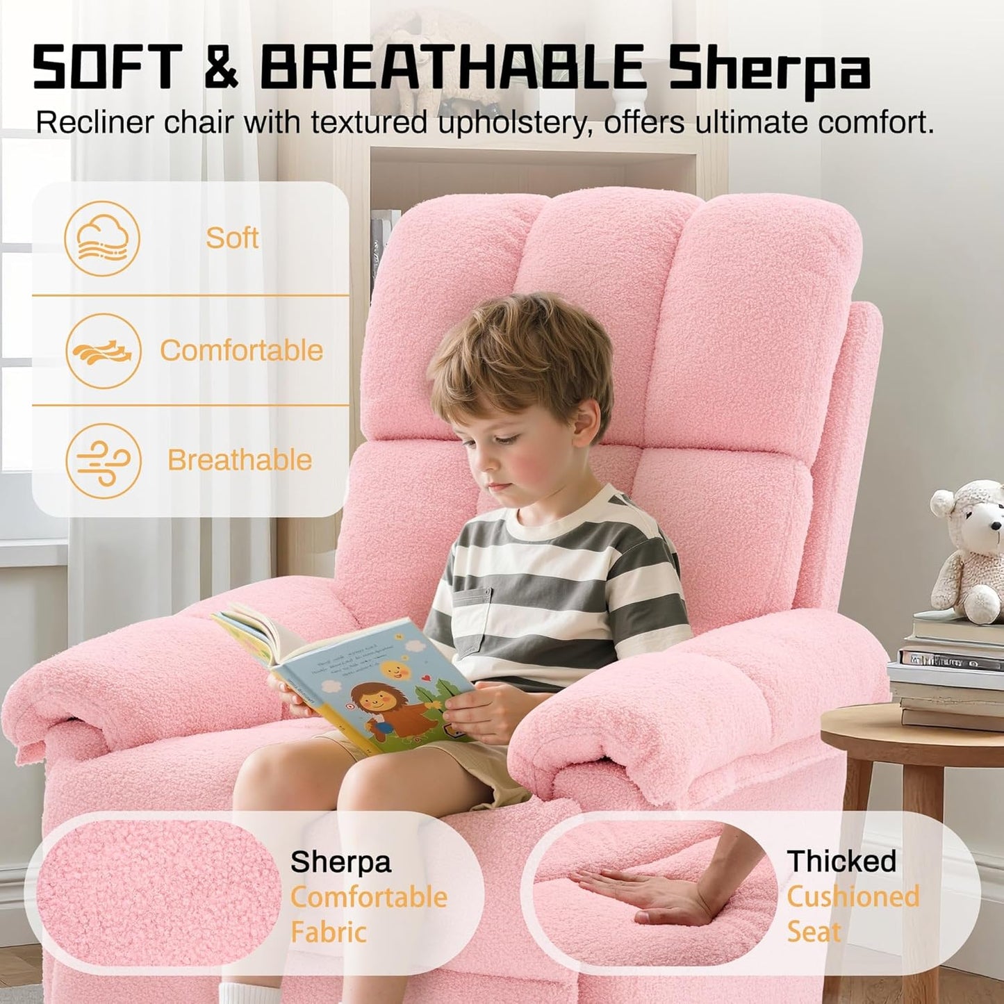 Korser Recliner Chair, Swivel Rocker Recliner Chair for Adults, Small Recliners for Small Spaces, Upholstered Manual Recliner with Side Pockets, Nursery Rocking Chair for Living Room, Chenille, Beige