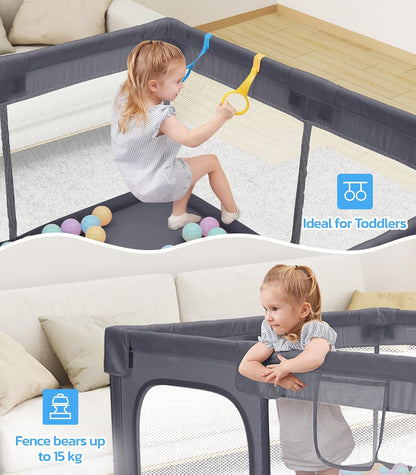 Dripex Baby Playpen, 47"x47" Small Playpen for Babies, Enhanced Safety Baby Play Yard for Indoor & Outdoor, Infant Play Pen with Soft Breathable Visible Mesh, Anti-Fall Design & Easy Setup, Grey