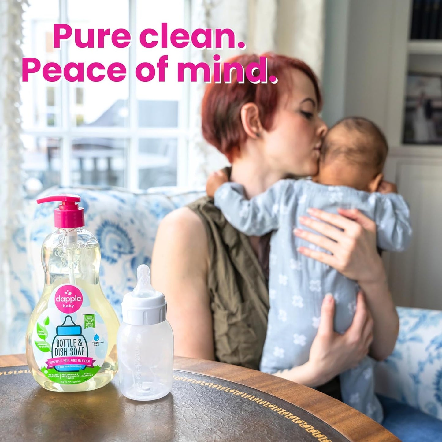 Dapple Baby Fragrance Free Bottle & Dish Soap - (3 Pack) 16.9 fl oz - Cleans Baby Bottles, Sippy Cups, Pacifiers, Breast Pumps, & More - Gently Removes Milk Film & Odors - Includes 1 Pump