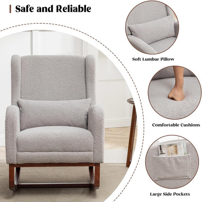 HCHAIRH Rocking Chair Nursery, Nursery Rocking Chairs with Foot Rest, Comfy Fabric Glider Rocker Nursing Chair with High Back for Nursing, Living Room, Bedroom, Beige