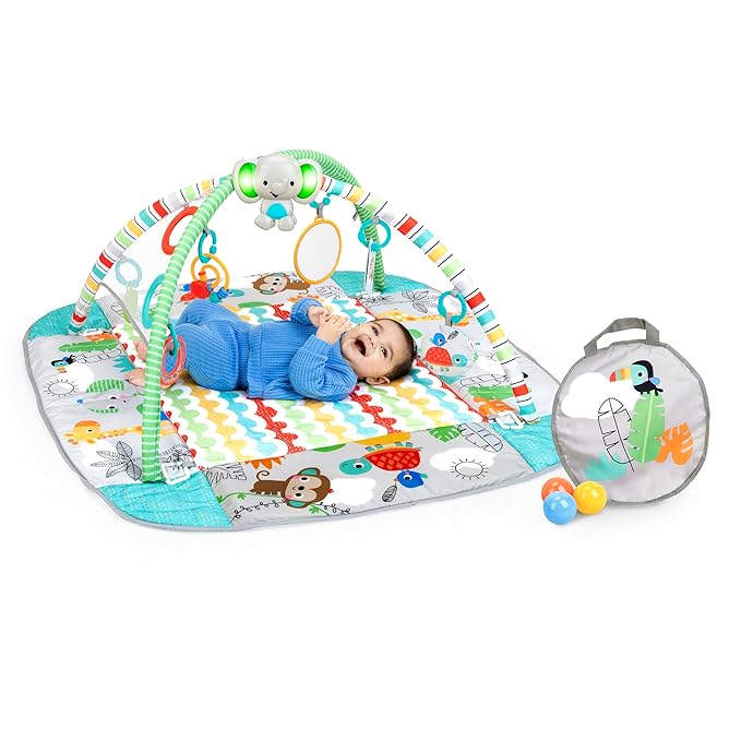 Bright Starts 5-in-1 Your Way Ball Play - Jumbo Play Mat Converts to Ball Pit Baby Gym, Newborn to Toddler - Totally Tropical (Green)
