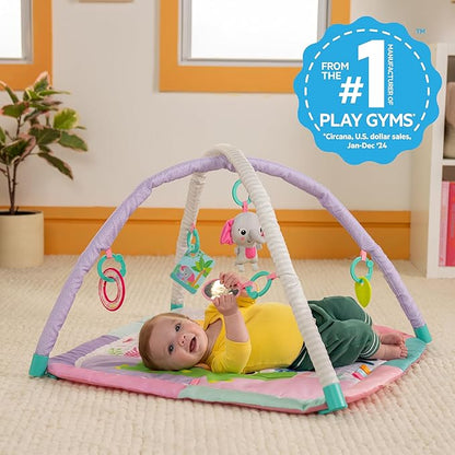 Bright Starts Wild Wiggles Sweet Safari Foldaway Baby Play Gym & Mat, Foldable with 5 Removable Toys, Machine-Washable Mat, for Ages 0-36 Months