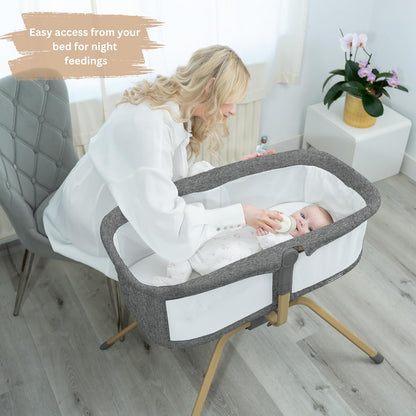 Baby Bassinet with Rocking/Gliding, Portable Bedside Sleeper for Baby with Foam Mattress, Baby Bedside Crib for Newborns and Infants with Carrybag