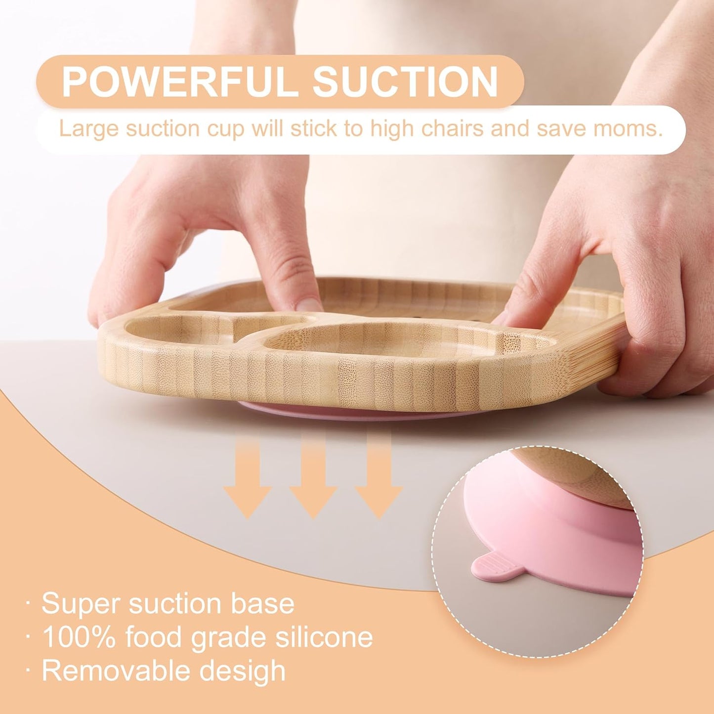 Suction Plates Bowls Set for Baby Toddler Non-Toxic Bamboo Feeding Set with Silicone Fork & Spoon (Green Feeding Set)