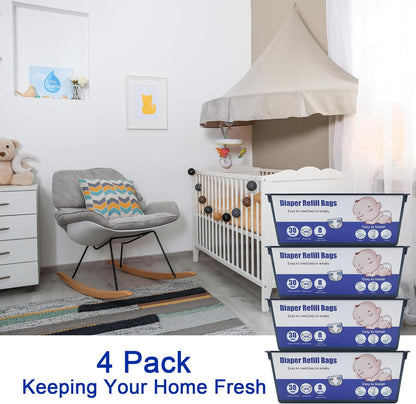 120 Bags Diaper Pail Refills Bags Compatible with Genie Easy Roll Signature & Platinum Diaper Pails,Each Refill Cartridge Holds up to 1410 Newborn Diapers