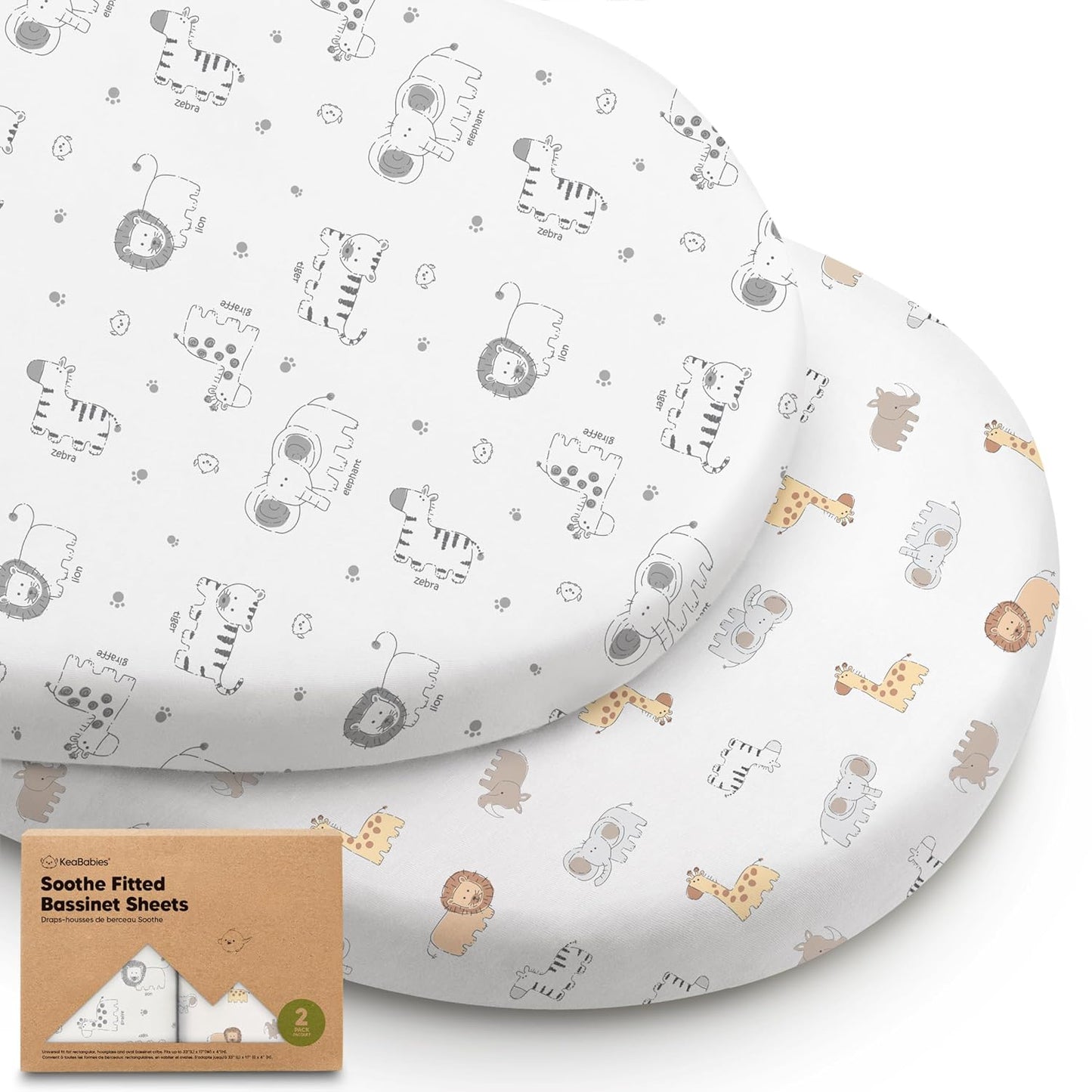 2-Pack Organic Bassinet Sheets for Girls, Boys - 100% Cotton Bassinet Mattress Sheets Compatible with Halo Bassinest Swivel Sleeper, Graco, Baby Delight, Chicco, Unisex Fitted Bassinet Sheets (Elly)