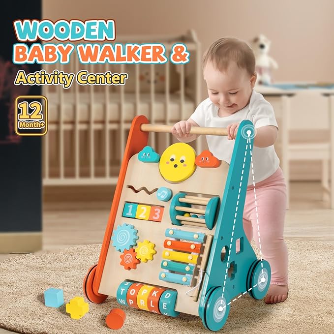 BAUTIA Wooden Baby Walker, Montessori Walker for Babies 12 Months, Push Walking Toys for 1 Year Old Learning to Walk